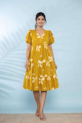 Image of ROYALICA Women's Pure Cotton Maxi Midi Dress Western Dress for Women Elegant Floral Printed Long Dresses | Soft & Breathable Fabric | Casual Trending Dress for Women