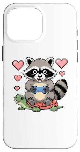 Kawaii Gaming Animal Graphic Turtle Cute Raccoon Gamer �X�}�z�P�[�X iPhone 16 Pro Max �p