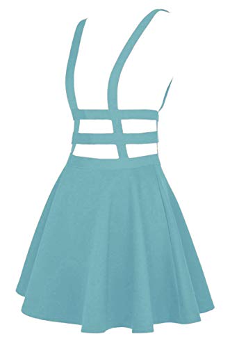 EXCHIC Falda de Cintura Elástica con Pliegues de la Moda A-Line Suspender Brace Falda (M, Azul Claro)