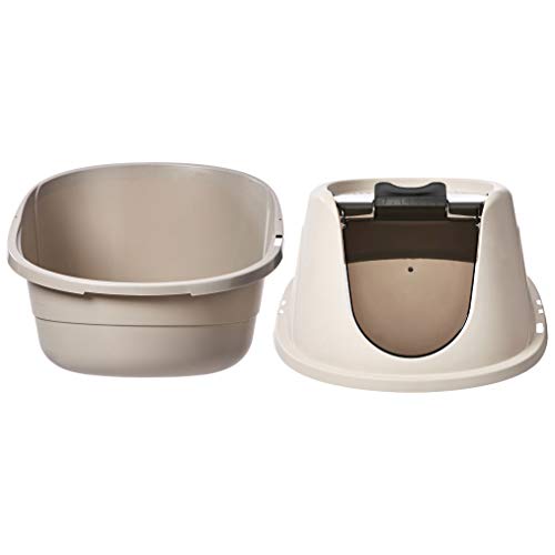 Amazon Basics No-Mess Hooded Enclosed Cat Litter Box with Odor Control and Swinging Door, Large, 24" x 18" x 17", Multicolor view 3