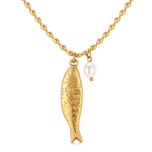 Collier pendentif sardine et perle pour femmes : bijou réglable tendance