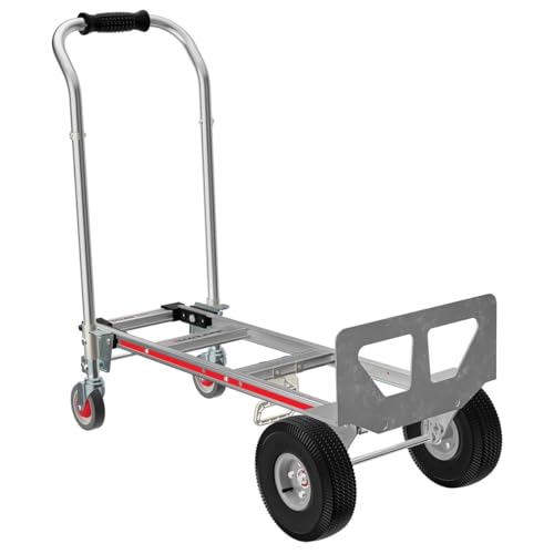 Image of Magliner Gemini Jr Convertible Aluminum Hand Truck, 10 inch 4-Ply Pneumatic Wheels - Unassembled