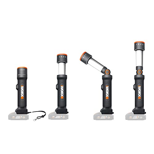 WORX WX027.9 Lampa LED 4 w 1, Akumulatorowa Lampa Wielofunkcyjna, 20V, 120-510 Lumenów na Kemping, w Podróży i Nie Tylko, bez Akumulatora i Ładowarki, Klasa Energetyczna A
