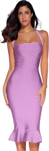 Image of meilun Womens Halter Fishtail Bandage Party Dress Elegant Wedding Guest Dress