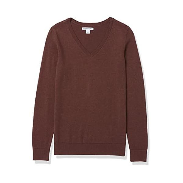 Amazon-Essentials-Womens-Classic-Fit-Lightweight-Long-Sleeve-V-Neck-Sweater Amazon Essentials Women's Classic-Fit Lightweight Long-Sleeve V-Neck Sweater (Available in Plus Size), Dark Chestnut Brown Heather, Medium