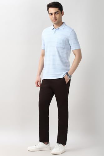 Image of Peter England Men's Cotton-Polyester Fine Stripe Polo T-Shirt - Casual Wear | Sleek & Comfortable