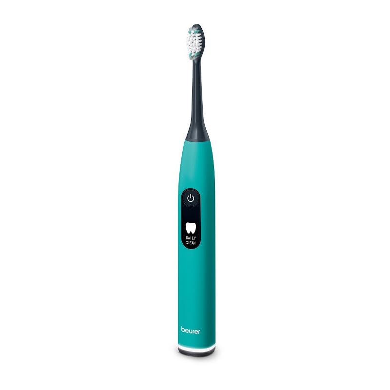 Beurer SC 50 - Cepillo de dientes eléctrico sónico con 5 modos de cepillado y sensor de presión, 80.000 vibraciones, pantalla con indicador de tiempo de limpieza, incluye 2 cabezales (Ocean Breeze)