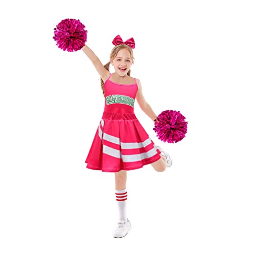 Zivanto Zombies Costume For Girls Halloween Cosplay Dresses Christmas Kids Cheerleader Outfits Skirt Cheerleading Party Role Play School Uniform Basketball Performance Dress-Up Pom Pom Pink 130 #TOP1