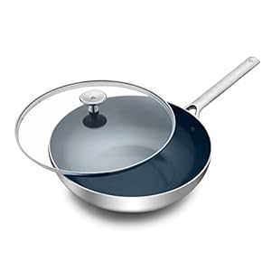 Blue Diamond Cookware Tri-Ply Stainless Steel Ceramic Nonstick, 11″ Wok Pan with Lid, PFAS-Free, Multi Clad, Induction, Dishwasher Safe, Oven Safe, Silver