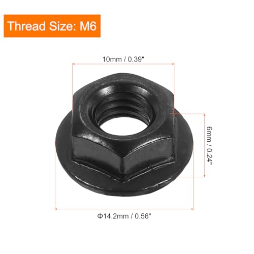 QUARKZMAN M6x1.0mm Serratierte Flansch-Sechskantmuttern, 25 Stück 304 Edelstahl Rutschfeste metrische Sechskantflanschmutter, Vollgewinde, helle Oberfläche, schwarz