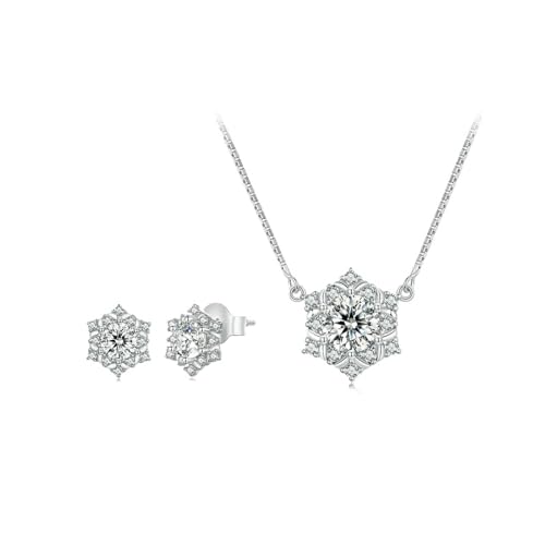 Ensemble collier et boucles d'oreilles flocon S925 en argent et zircone pour femme