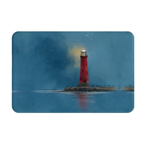 YTUOPWE Felpudo de 40,6 x 61 cm, diseño de faro en la costa, absorbe el agua, antideslizante, para puertas delanteras, entradas y baños