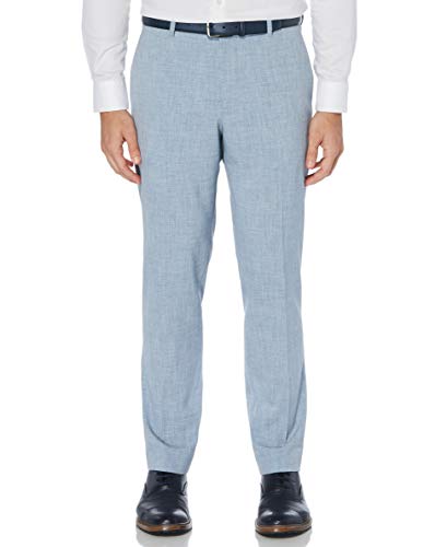 Perry Ellis Men's Slim Fit Non-Iron Heathered Stretch Dress Pant, Bay Blue, 34W x 34L