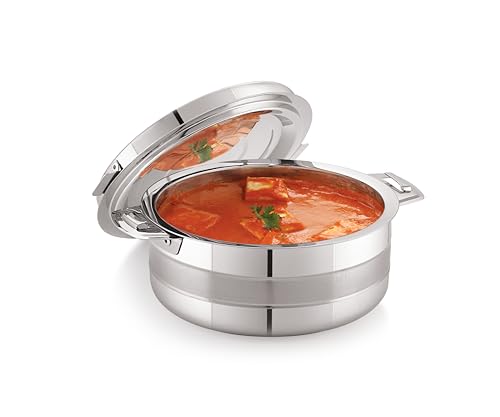 Image of Pigeon Galaxy Stainless Steel Casserole Set of 2 (1000 ml + 1500 ml) | PU Puff Insulated Hot Pot | Keeps Food Hot for Hours | Ideal for Chapati, Rice & Curries