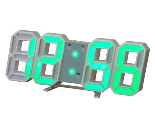デジタル時計 置き時計 壁掛け 説明書付き LED 3D 置き型 目覚まし 光る 時計 インテリア 卓上 おしゃれ リビング ゲーミング 机 アラーム 目覚まし時計 LED時計 プレゼント (ホワイト×グリーン)