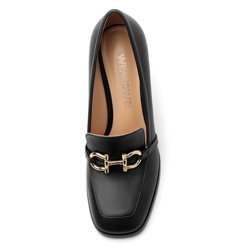 Women's Loafers - Square Toe High Heels Shoes for Women, Metal Buckle Fashion Women's Pumps Shoes for Party Dress Wedding Office3