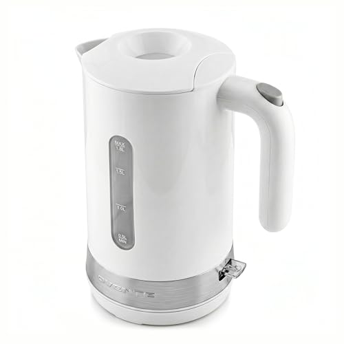 Image of OVENTE 1.8L Electric Kettle, BPA-Free with Easy-Fill Lid, White KP413W | 1500W Fast Boiling Water Heater, Auto Shut-Off, Boil-Dry Protection, 360 Swivel Base, Clear-View Window, Removable Filter