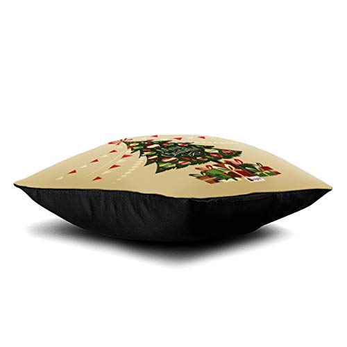 Indigifts indibni Poly Satin Beige Christmas Tree Print Cushion Cover 12x12 with Filler- Off White (Xmas, Him, Boy, Girl, Dad, Mom, Friends, Family)