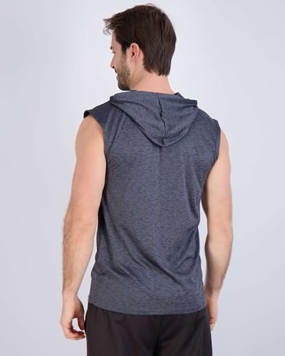 Real Essentials 3 Pack: Mens Dry-Fit Active Hooded Tank Top - Workout Sleeveless Hoodie Drawstring (Available in Big & Tall)3