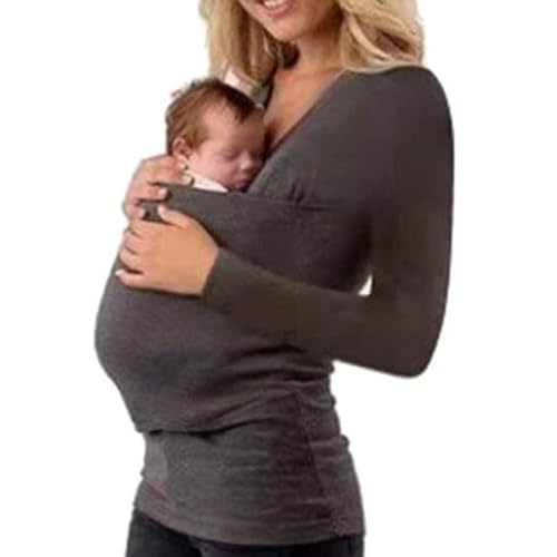 hxoity Senhoras porta-bebés mãe canguru recém-nascidos t-shirt roupa interior com bolsa frontal elástica de algodão (cor: Greay, tamanho: XXL (XX-Large))