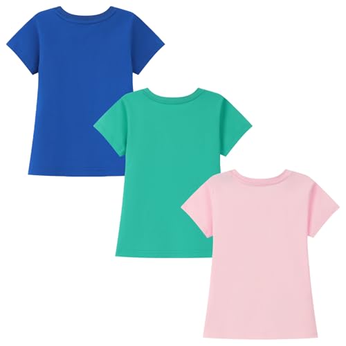 Image of HILEELANG Girl Short Sleeve Tee Shirts Cotton Casual Summer Graphic Tops T-Shirts Multipack