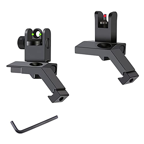 DBJGMAO Fiber Optics Iron Sights, 45 Degree Offset Flip Up Iron Sights with Red and Green Dots for Picatinny and Weaver Rail.