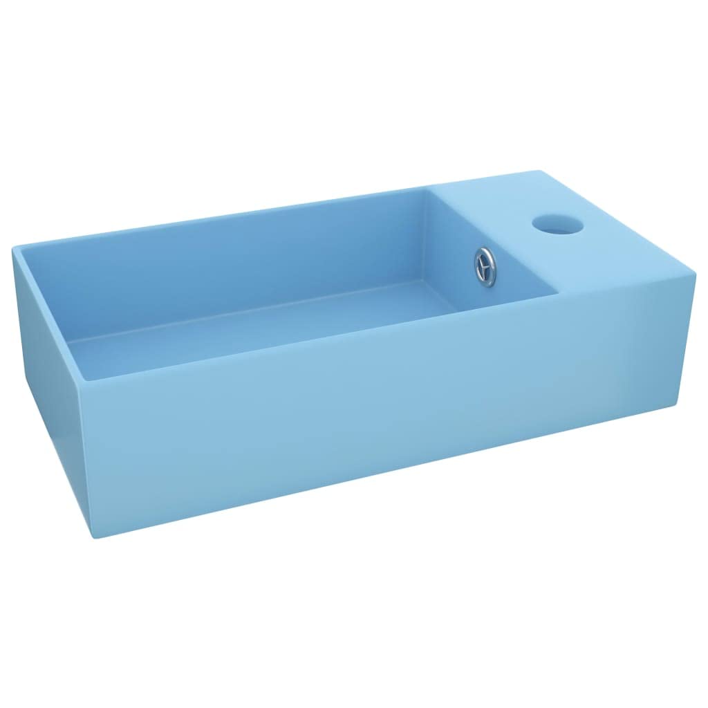 LAPOOH Lavabo con rebosadero cerámica Azul Claro, Fregadero, Lavabo Baño, Lavamanos Baño, Lavatorio Casa De Banho, Mueble Lavabo sobre Encimera - 146989