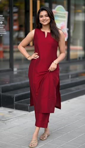 ANNI Designer Women’s Red Rayon Viscose Kurta with Palazzo Set - Image 6