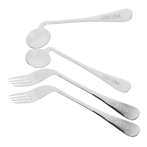 Anneome Feeding Spoon Fork Set for Elderly Angled Assist Tableware Stainless Steel Lightweight Ergonomic Leakproof for Disabled Safe Material