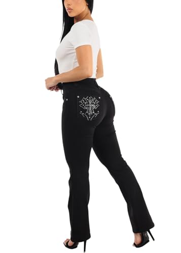 Image of Moda Xpress Women's Butt Lifting High Waisted Bootcut Jeans - Stretchy, Comfortable Flare Jeans in Junior Size Vintage Style
