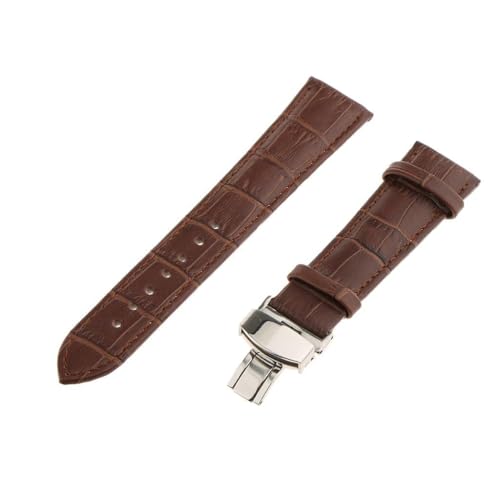 Image of 18mm 19mm 20mm 21mm 22mm 23mm 24mm Genuine Leather Butterfly Deployment Clasp Buckle Watch Band Strap Black Dark Brown TAN Blue Rose Black Gold White
