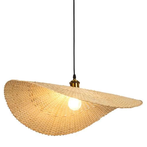 Lampe suspension minimaliste de salon 50cm plafonnier rotin et bambou