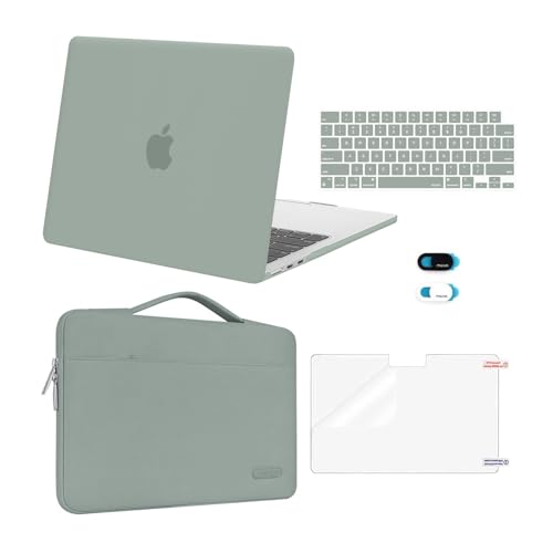 MOSISO Compatible with MacBook Air 13 inch Case 2026 2025 2024 2023 2022 M4 A3240 M3 A3113 M2 A2681, Hard Shell&Sleeve Bag&Keyboard Skin&Webcam Cover&Screen Film for MacBook Air 13.6, Antique Green