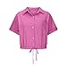 Going Out Tops Short Sleeve V Neck Button Down Shirts 2024 Casual Business Plain Basic Summer Shirt Womens Western (M) Hot Pink