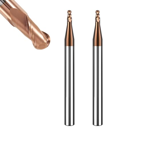 ASNOMY Lot de 2 fraises à tête sphérique VHM - Diamètre : 2 mm - Revêtement AlTiN HRC 55 - Fraises à tête sphérique en carbure de tungstène - Fraise à graver CNC à 2 dents - Pour métal