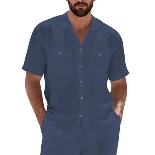 Chemise manches courtes homme col cubain boutonné style décontracté chic