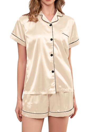 Image of Brezzistaxs Satin Pajamas Set For Women, Classic Fit Soft