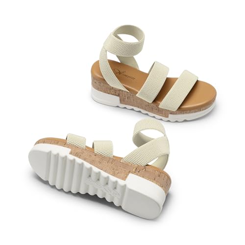 Image of Athlefit Women's Platform Wedge Sandals Summer Open Toe Elastic Ankle Strap Casual Flatform Sandals