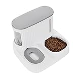 Junbec-Pet Automatic Cat Feeder,Gravity Auto Timed Pet Dry Food Self Feeding Container Dishes Bowl and Water Dispenser Fountain for Dog Puppy Kitten Kit Set Integrated 2 in 1 Continuous Tray(Grey)