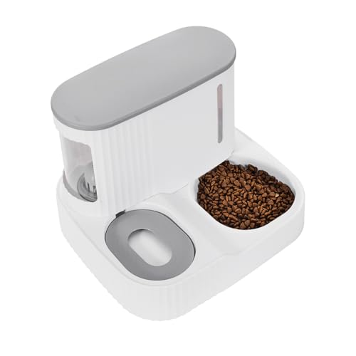 Junbec-Pet Automatic Cat Feeder,Gravity Auto Timed Pet Dry Food Self Feeding Container Dishes Bowl and Water Dispenser Fountain for Dog Puppy Kitten Kit Set Integrated 2 in 1 Continuous Tray(Grey)