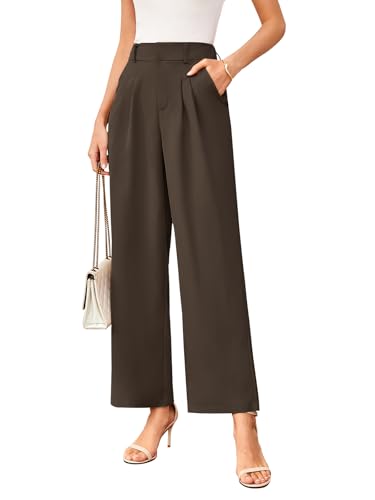TMEOG Stoffhose Damen Sommer Weite Hose Elegant Marlene Palazzo Hose Lockere Gerade Geschnittene Hose Weites Bein Chino Anzughose mit Gummibund Wide Leg Business Bundfaltenhose für Damen(Braun,M) TMEOG Stoffhose Damen Sommer Weite Hose Elegant Marlene Palazzo Hose Lockere Gerade Geschnittene Hose Weites Bein Chino Anzughose mit Gummibund Wide Leg Business Bundfaltenhose für Damen(Braun,M)