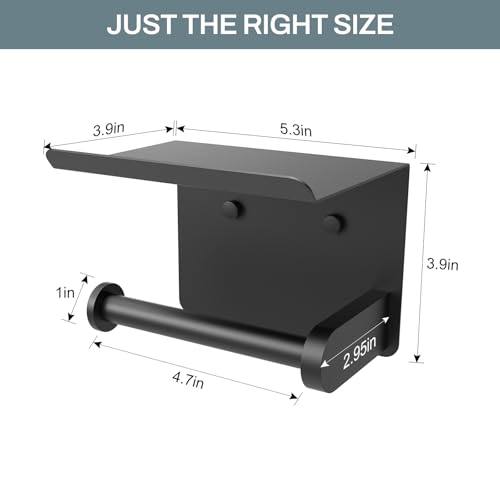 SetSail Toilet Paper Holder with Shelf Adhesive or Screw Bathroom Toilet Paper Roll Holders Wall Mount Matte Black Tissue Holder for Bathroom Hardware Accessories - Image 3