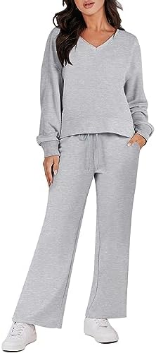 LOGENE 2 Piece Outfits Lounge Jogger Set 2023 Fall Fashion Matching Sets Crop Top and Wide Leg Pants Sweatsuits