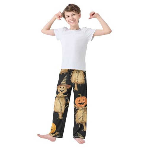 Scarecrow and Pumpkin Boys Long Pants Soft Trousers Elastic Waist Kids Lounge Bottoms with Pockets S-XL3