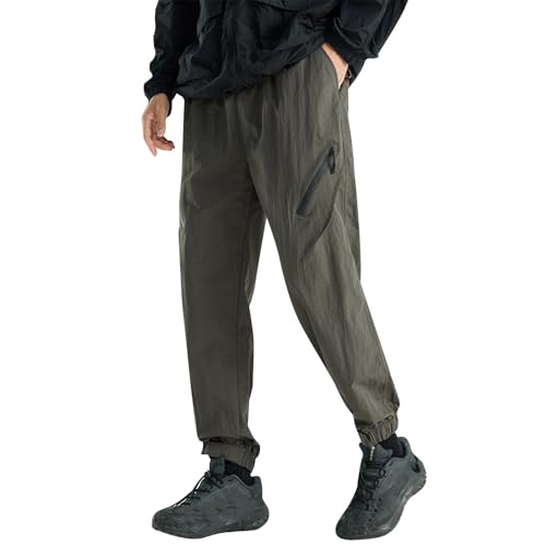 Men Athletic Jogger Sweatpants Drawstring Elastic Waist Workout Sports Nylon Track Pants with Zipper Pockets