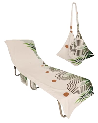 Abstract Boho Beach Chair Towel Covers for Chaise Lounge with Side Pocket, Soft Plush Pool Towels Cover for Patio Sunbathing Outdoor 29''x85'' Tropical Leaves Modern Botanical Green