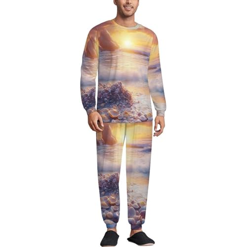 Sunset Sea Shells Pajama Set Long Sleeve Lounge Sets Sleepwear 2 Pjs Nightwear for Men Women