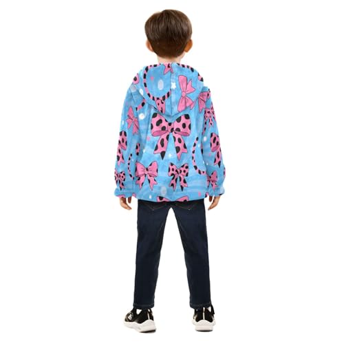 Pink Bow on Blue Toddler Fleece Jacket Girl Boys Hooded Fleece Jacket Coat Warm Outwear Zip-up 3-10T4