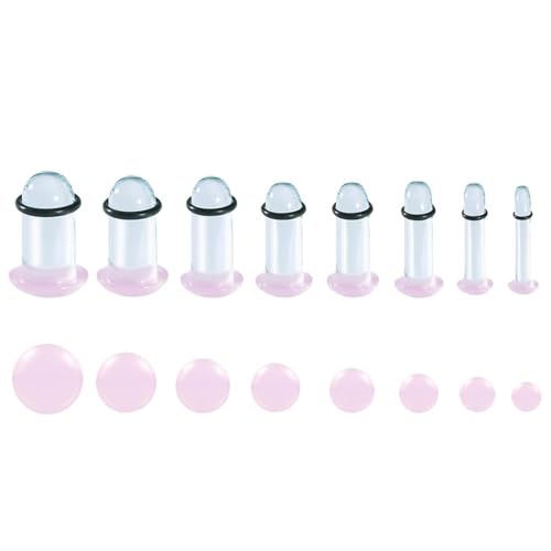 8 Pairs/16Pcs 14G-00G Glass Ear Gauges Stretching Kit Short Taper Expander Plugs Solid Tunnels Body Piercing Jewelry Set