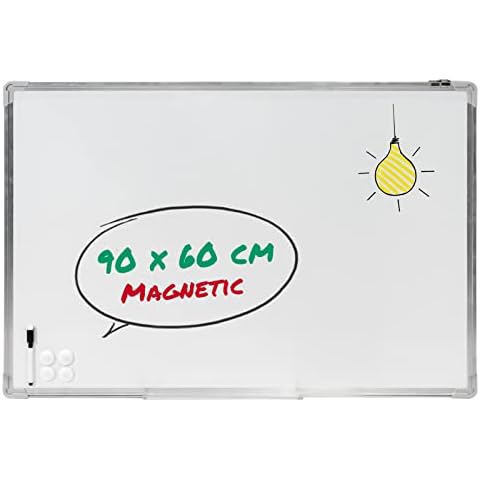 Wall Mounted Whiteboard, Large Magnetic 90 x 60cm Surface, Office Classroom Kit with Pen & Magnets Cover